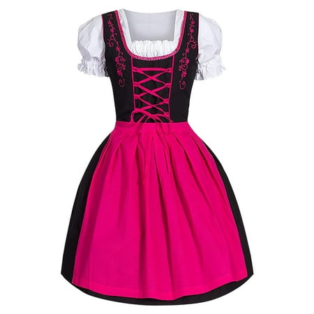 RYKJLWY Summer Dresses Women s Plus Size German Dress Square Neck Apron Oktoberfest Beer Girl Costume Beach Dresses for Women 2024 Vacation Womens Summer Dresses (Pink M)