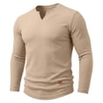 thumbnail image 2 of Stamzod Long Sleeve Shirts for Men Casual V-Neck Textured Knitted Pullover Tops Fall Fashion Workout Oversized Tshirts Khaki-3 XXXL, 2 of 7