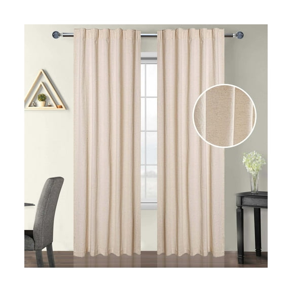 GFI LINEN CLUBS- Linen Rich, 50 x 72 Inch, Natural, Reverse Tab / Rod Pocket Curtains, Window Panels, Curtain Drapes Panels, Bedroom Curtains, Set of 2.