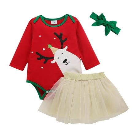 

TJAZFJPA Newborn Girl Photoshoot Outfits White Baby Girl Spring Autumn Christmas Deer Long Sleeve Jumpsuit Skirt Headband Three Piece Set Newborn Photography Outfits Girl Summer