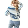thumbnail image 2 of Hanerdun Women Casual Polo Sweaters Female Pullover Striped Knitwear Blue M, 2 of 5