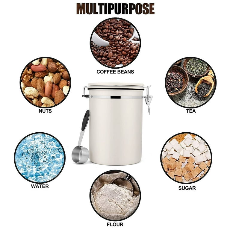 Miscedence Coffee canister for ground coffee with Scoop Date Tracker One  Way Co2 Valve 304 Stainless Steel Kitchen Food Airtight storage container  for