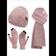 thumbnail image 1 of Conjunto de 3 Piezas de Gorro, Bufanda y Guantes de Punto Universales de Invierno para Adultos, Mujeres y Hombres. Rosa Talla Única, 1 of 7