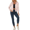 thumbnail image 2 of INSPIRE CHIC Women's Sparkle Holographic Shimmering Metallic Zipper Hood Shiny Bomber Jacket L Salmon, 2 of 6