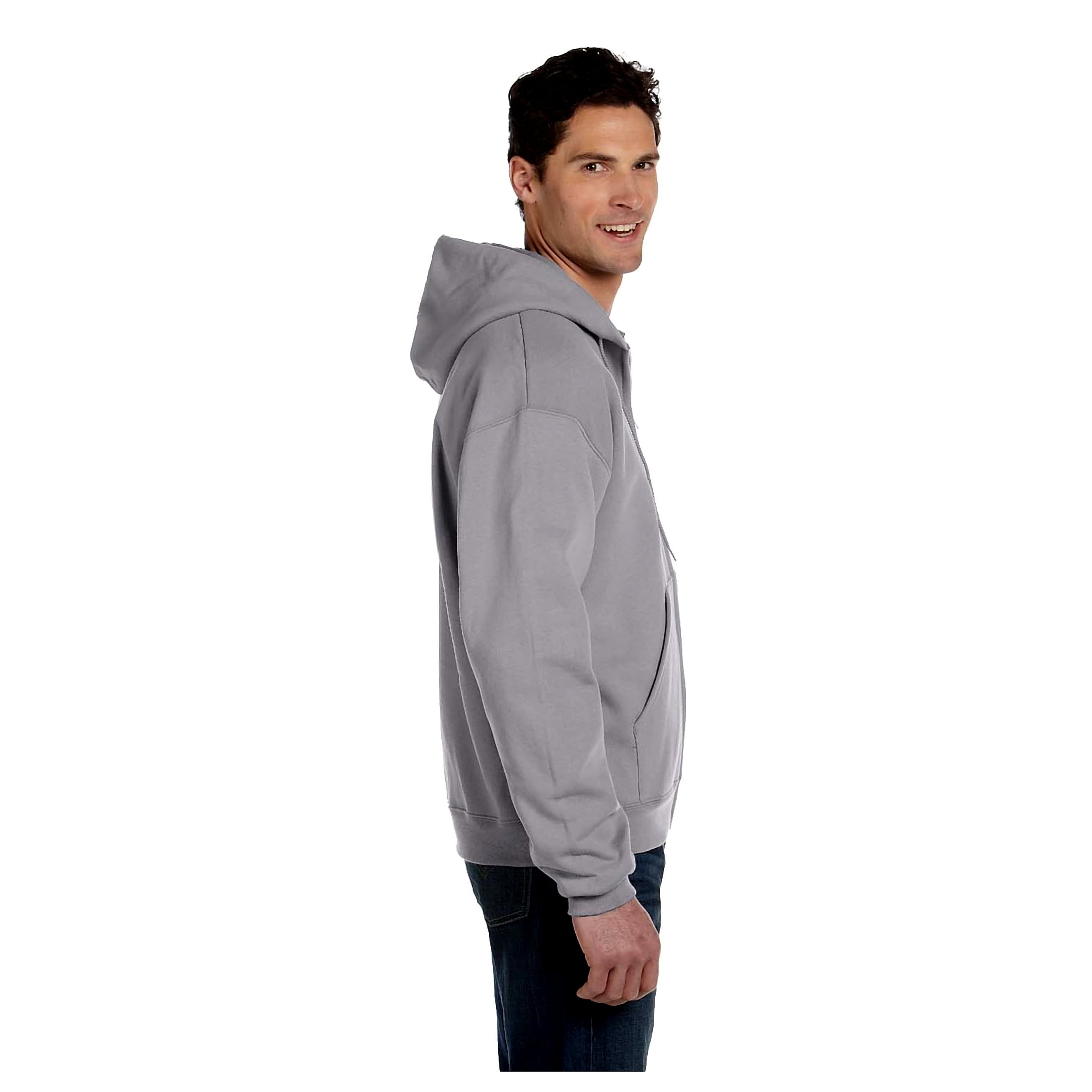 Men's Double Dry Action Fleece Full Zip Hood, Light Steel - XL
