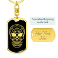 thumbnail image 3 of Calavera Mexican Sugar Skull 12 Stainless Steel or 18k Gold Premium Swivel Dog Tag Keychain, 3 of 16