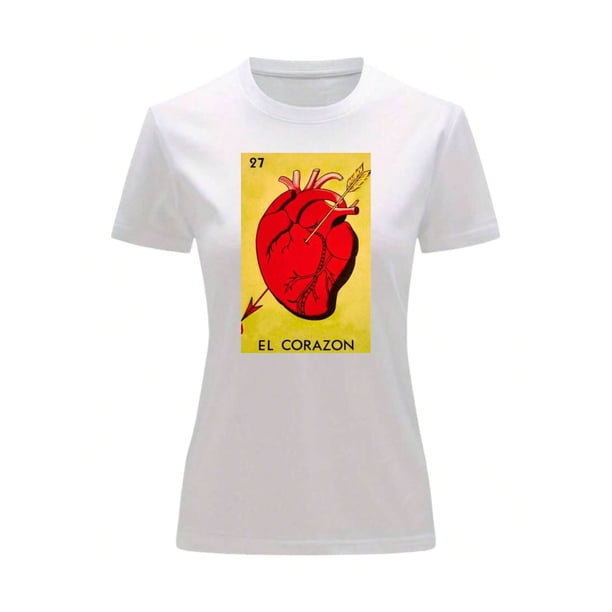 Playera Blusa El Corazon De La Loteria Mexicana Tradicion Mexicana Color Blanco Talla Mediana Marca Emil SaEs
