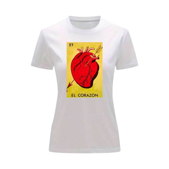 Playera Blusa El Corazon De La Loteria Mexicana Tradicion Mexicana Color Blanco Talla Mediana Marca Emil SaEs