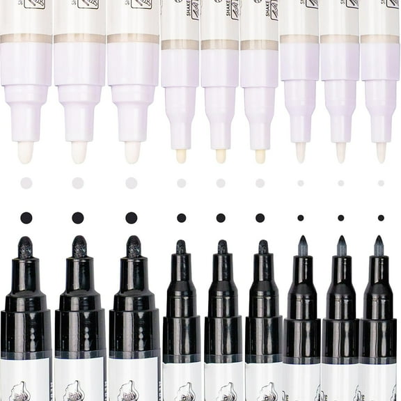 Pintar: Acylic Paint Markers: Black & White - 18 Pack, 0.7mm/ 1mm/ 5mm - Outline-Drawing-Calligraphy, Japanese Ink Multi-Surface Pens, Art Supplies