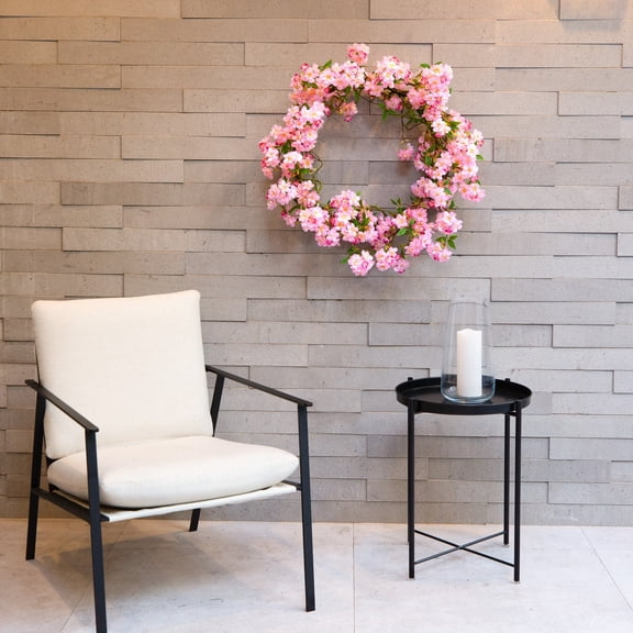 Nearly Natural Cherry Blossom Artificial Wreath - 30" - Pink