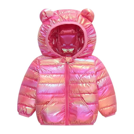 

DOSUKRAI Winter Down Coats for Toddler Baby Girls Light Puffer Padded Jacket Bear Ear Hoods Kids Soild Basic Outerwear for 12M-5T Sales Today Clearance Hot Pink 3 Years