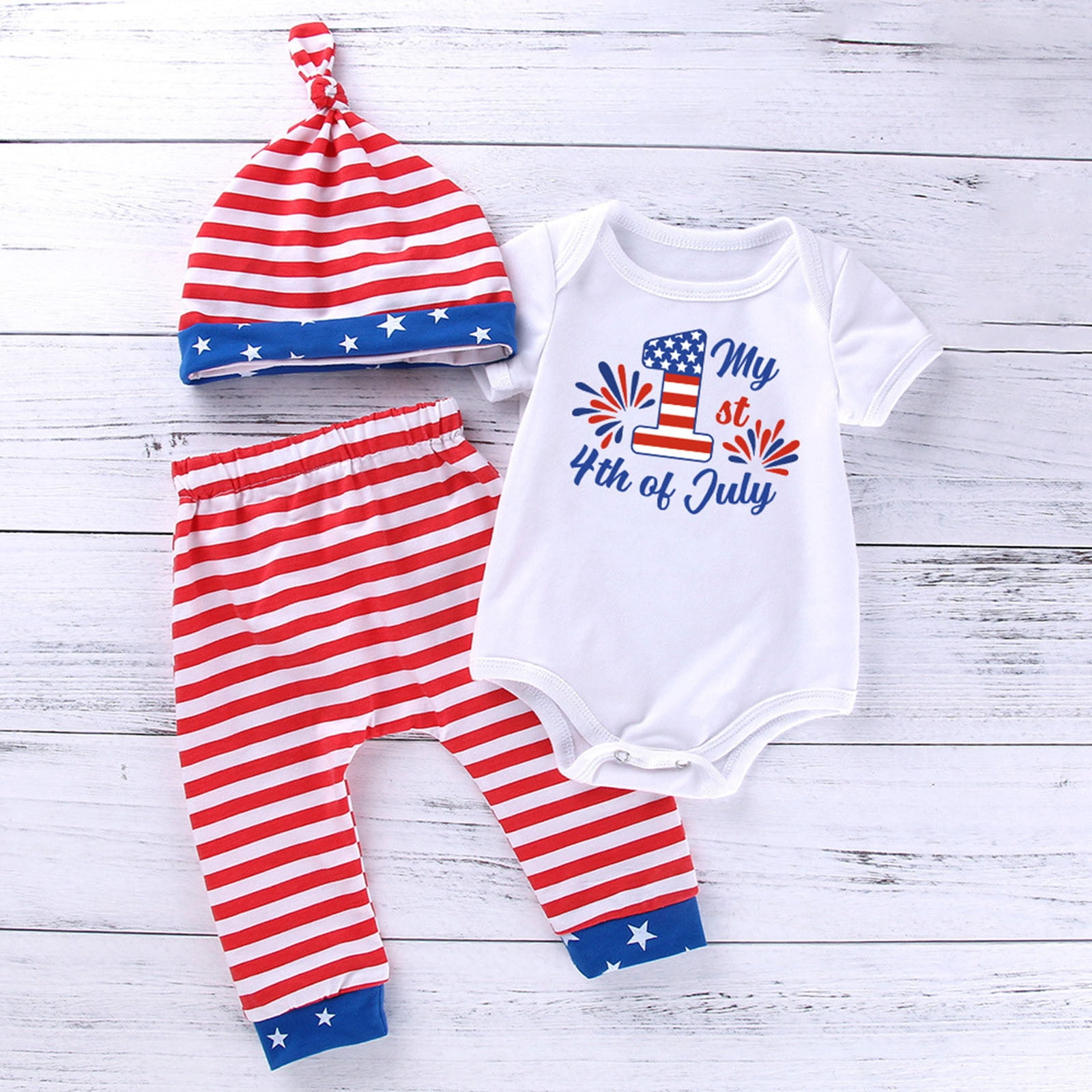 Ketyyh-chn99 4th of July Boys Outfit Newborn Infant Baby Clothes Boy Bodysuit Pants Girls Independence Day Outfit Hat Set Red,6-9 Months