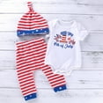 thumbnail image 2 of Tennyeal Infant 4th of July Outfit Set for Boys Boys Independence Day Short Sleeve Letter Prints Romper Bodysuit Striped Pants Hat 3PCS Outfits Clothes Set for 6-9 Months,Red, 2 of 5