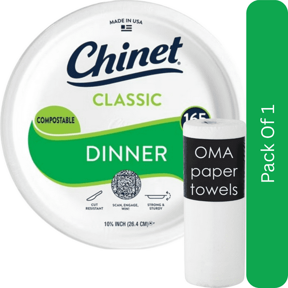 Chinet Classic Dinner Paper Plates, 10.375", 165 ct- With Paper Towel By OMA