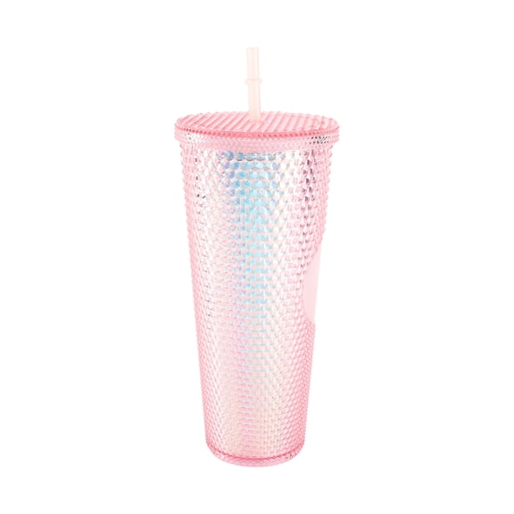 NFTIGB 24 oz / 710 ml Matte Studded Tumbler with Lid and Straw, Double-Walled Reusable Plastic Travel Cup, Leak-Proof Large Capacity Water Cup for Iced Coffee, Tea & Juice, Pink
