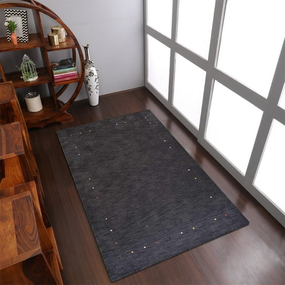Rugsotic Carpets Handmade Rugs Hand Knotted Loom Rectangle 3'x5' Charcoal Wool for Indoor Use