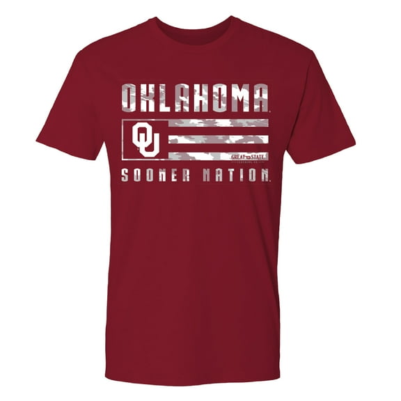Men's Crimson Oklahoma Sooners Banner Flag T-Shirt