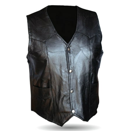Length Motorcycle Vest - AFONiE Motorcycle Mens Genuine Leather Vest