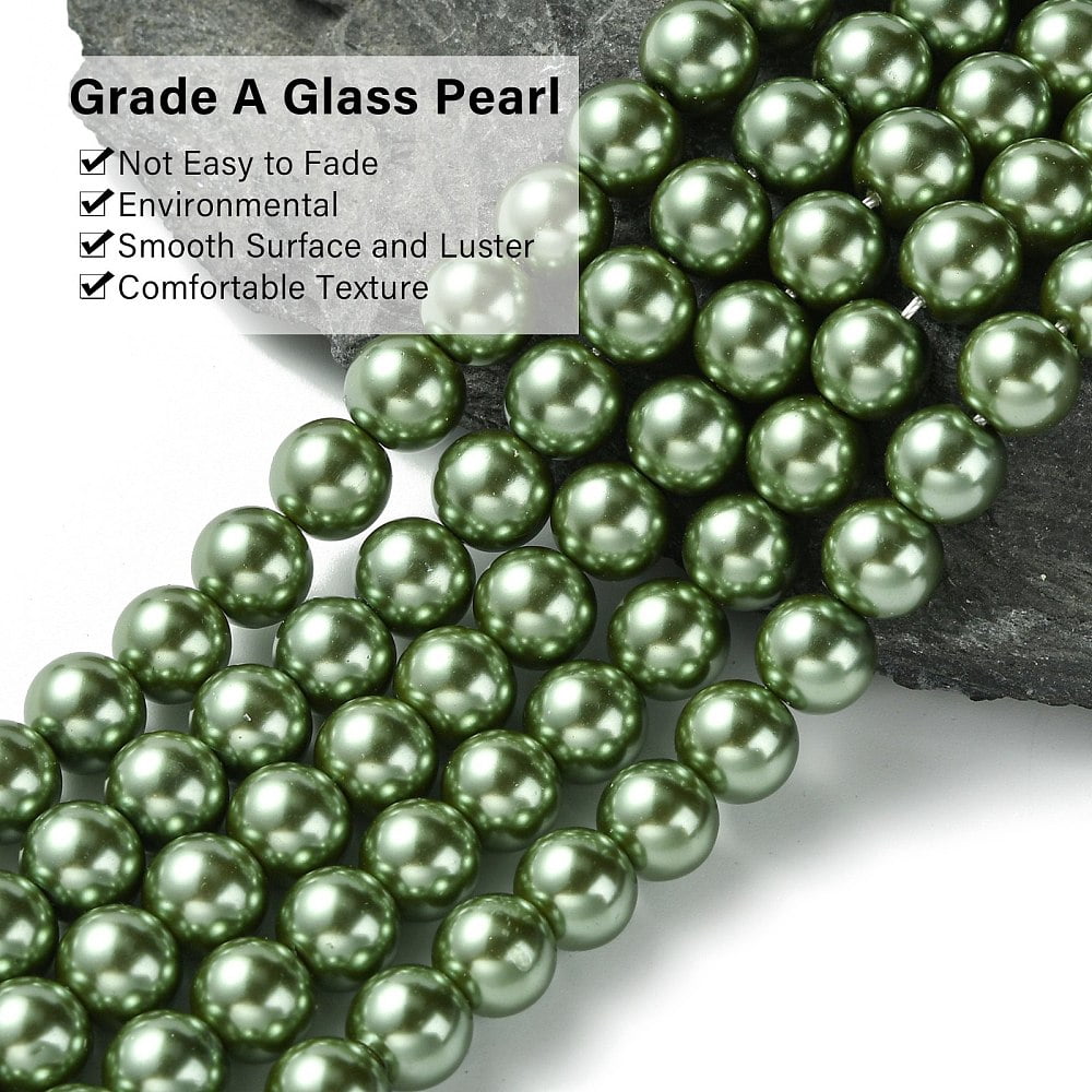 Eco-Friendly Dyed Glass Pearl Round Bead Strands Cotton Cord Threaded Dark Olive Green 8mm Hole: 0.7~1.1mm about 52pcs/strand 15 inch