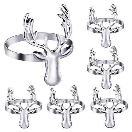 

6pcs Deer Napkin Rings Christmas Metal Buckle Holder for Wedding Party Holiday Banquet Dinner Table Setting Decoration