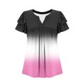 thumbnail image 7 of Women's Gingham Check Blouse V-Neck Short Sleeve Top with Flounce Sleeve and Ruffle Detail Casual Spring Summer Fashion, 7 of 7