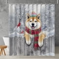 thumbnail image 2 of Playful Akita Welcomes Winter Snowy Day with Cardinal Bird Shower Curtain Inu Dog Lover Waterproof Bathroom Bathtub Curtain - 12017, 2 of 5