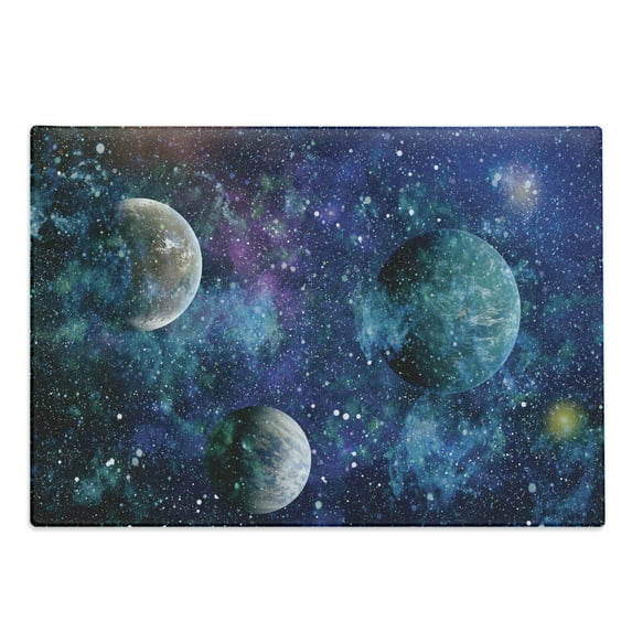Astral Cutting Board, Universe Concept with Planets Stars Outer Space Print, Decorative Tempered Glass Cutting and Serving Board, in 3 Sizes, by Ambesonne