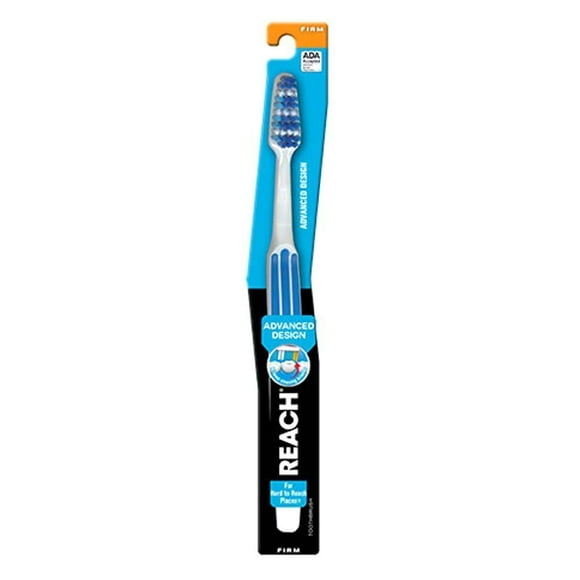 Reach® Advanced Toothbrush - Firm Full Head with Bi-level Bristles for Plaque Removal - Angled Neck & Ergonomic Grip - Colors May Vary