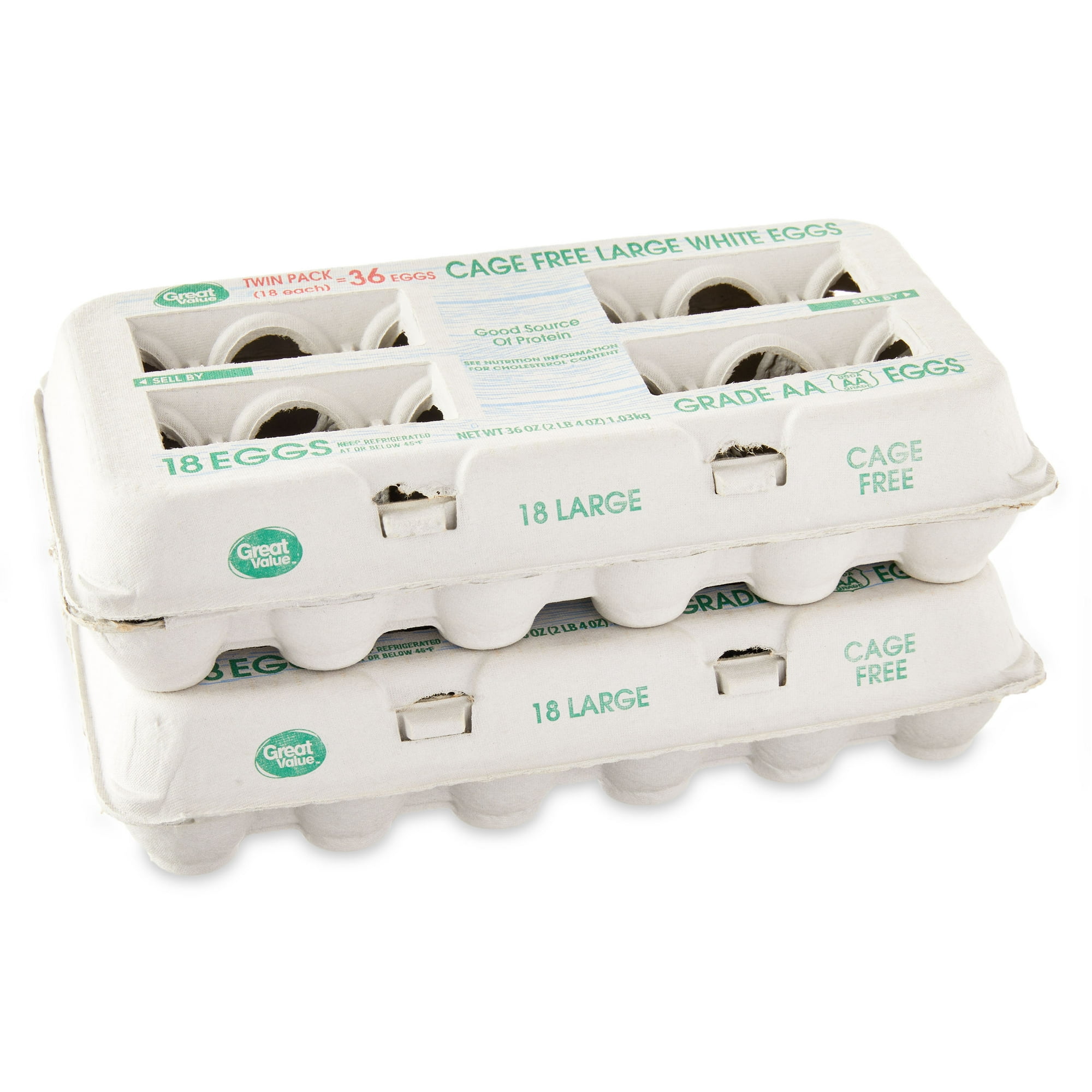 Great Value Cage-Free Large White Eggs, 36 Count