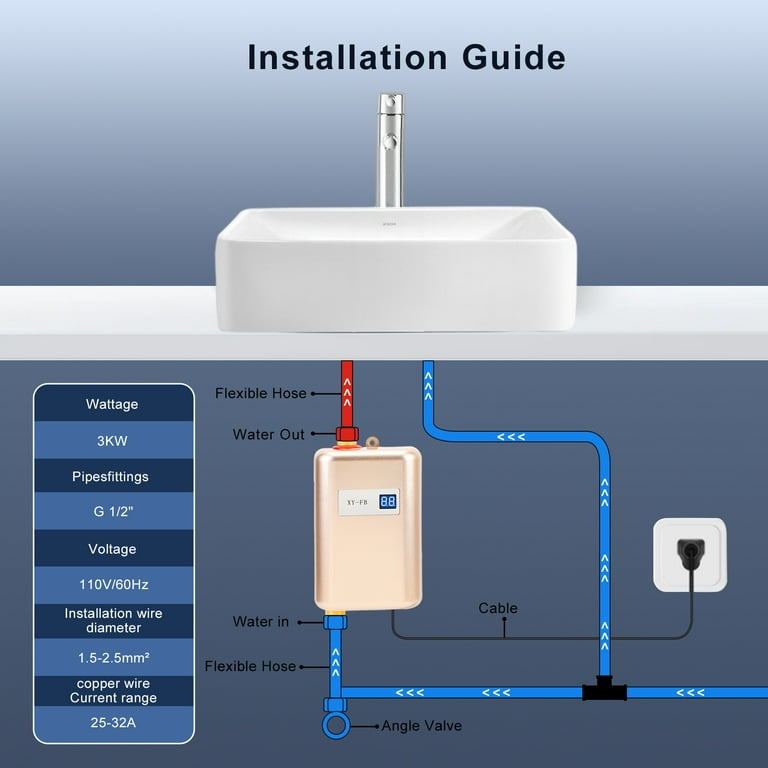 Tankless Water 12 Volt Electric Water Heater Kitchen Boiler 12