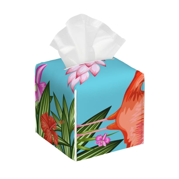 Fotbe Tropical Jungle Flamingo Porta Pañuelos Decorativo de Cuero, Caja Cuadrada Moderna para Pañuelos Faciales, Organizador y Dispensador 5x5x5''