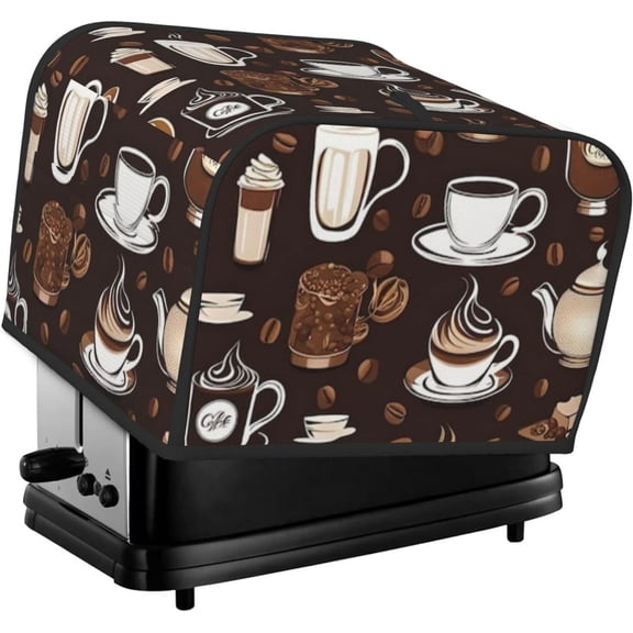 Toaster Cover 2 Slice with Coffee Pattern Dustproof Bread Maker Cover Fingerprint Bakeware Protection Wide Slot Toaster Bag Reusable Kitchen Small Appliance Cover