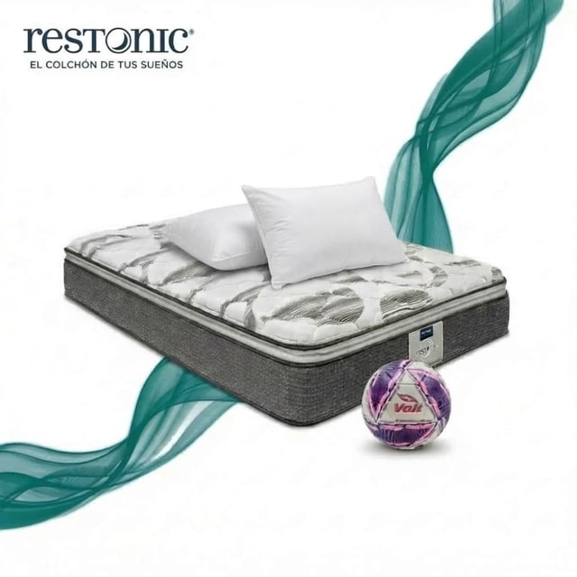 Colchón Queen Size Restonic Ortopédico Ultra Confort + 2 Almohadas Restonic + Balón Voit