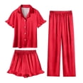 thumbnail image 2 of Cethrio Girls' Pajama Sets, Lapel Collar Short Sleeve 3-piece Comfy Girls' Sleepwear Red Size 8, 2 of 8