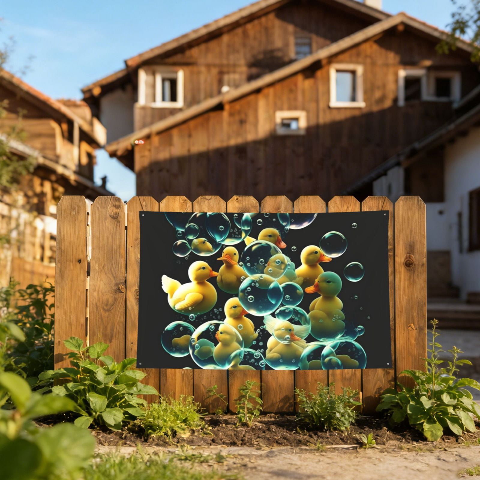 Rubber Ducks In Soap Bubbles Four Hole Decorated Banner Flag for Garden Yard Home Decoration Indoor Outdoor 4x6 Ft