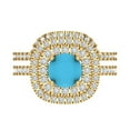 thumbnail image 2 of 1.8 ct Brilliant Round Cut Turquoise 18K Yellow Gold Halo Solitaire with Accents Engagement Bridal Wedding Ring Band Set size 5.25, 2 of 7