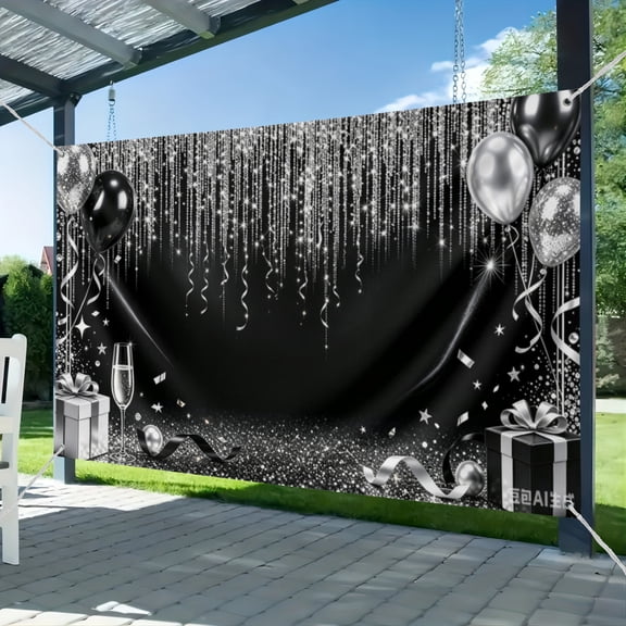 Black and Silver Backdrop Silver Black Prom Backdrop Black and Silver Party Decorations for Birthday Graduation 51*59IN