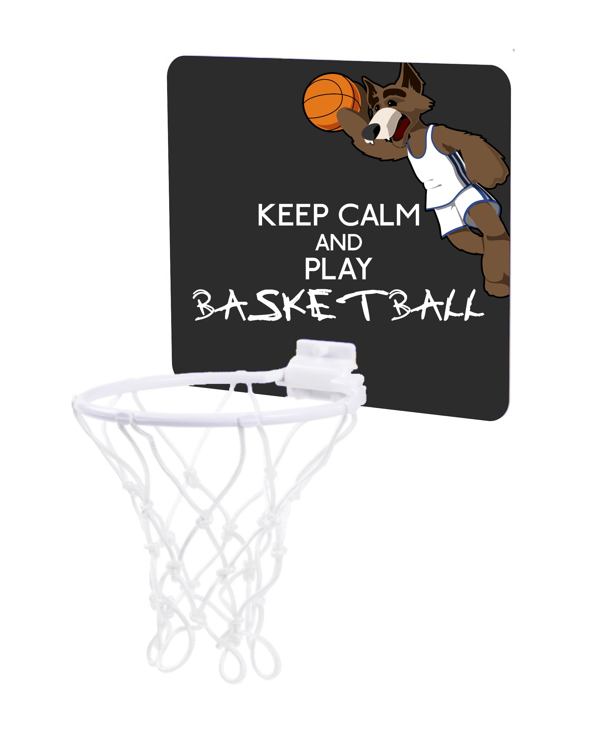 Wolf Playing Basketball - Keep Calm and Play Basketball - Childrens 7.5" Long x 9" Wide Mini Basketball Backboard - Goal with 6" Hoop