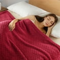 thumbnail image 4 of Exclusivo Mezcla Twin Size Flannel Fleece Blanket, Super Soft Jacquard Bed Blanket, Lightweight Fuzzy Warm for All Seasons, 60x80 Inches, Deep Red, 4 of 8