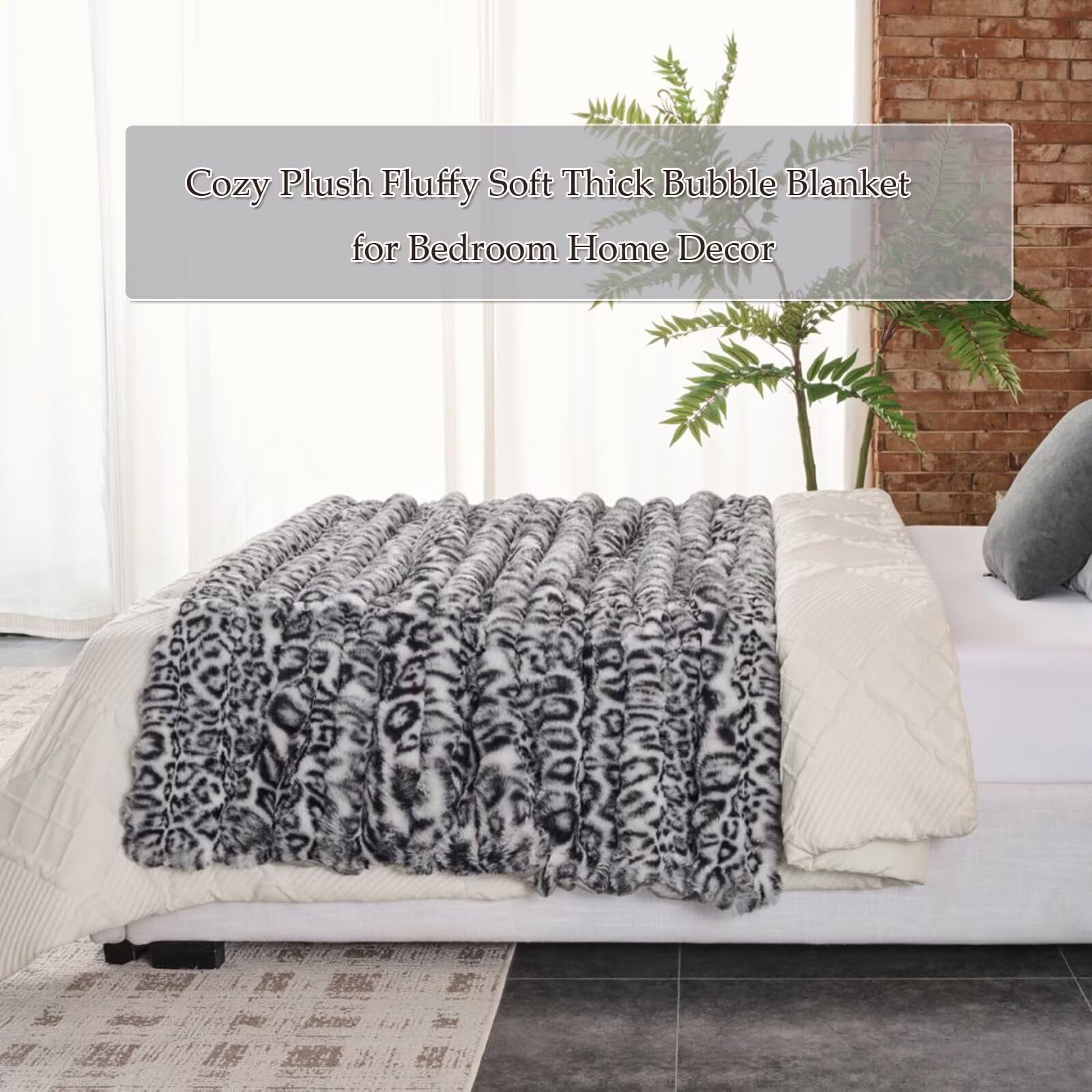 760GSM Faux Rabbit Faux Fur Throw Blanket,Super Thick Warm Bubble Blanket Throw,Fuzzy Luxury Plush Decorative Blanket for Couch Bed Sofa(Snow Leopard,60" x 80")