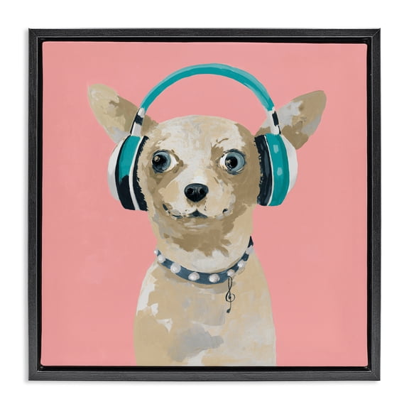 Stupell Industries Jammin' Pup on Pink Black Framed Floater Canvas Wall Art, design by Lorenzo Collective