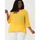 thumbnail image 4 of Blusa talgrande uxcell de mujer con cuello dividido y dobladillo alto bajo mangas 3/4 Amarillo XL, 4 of 6