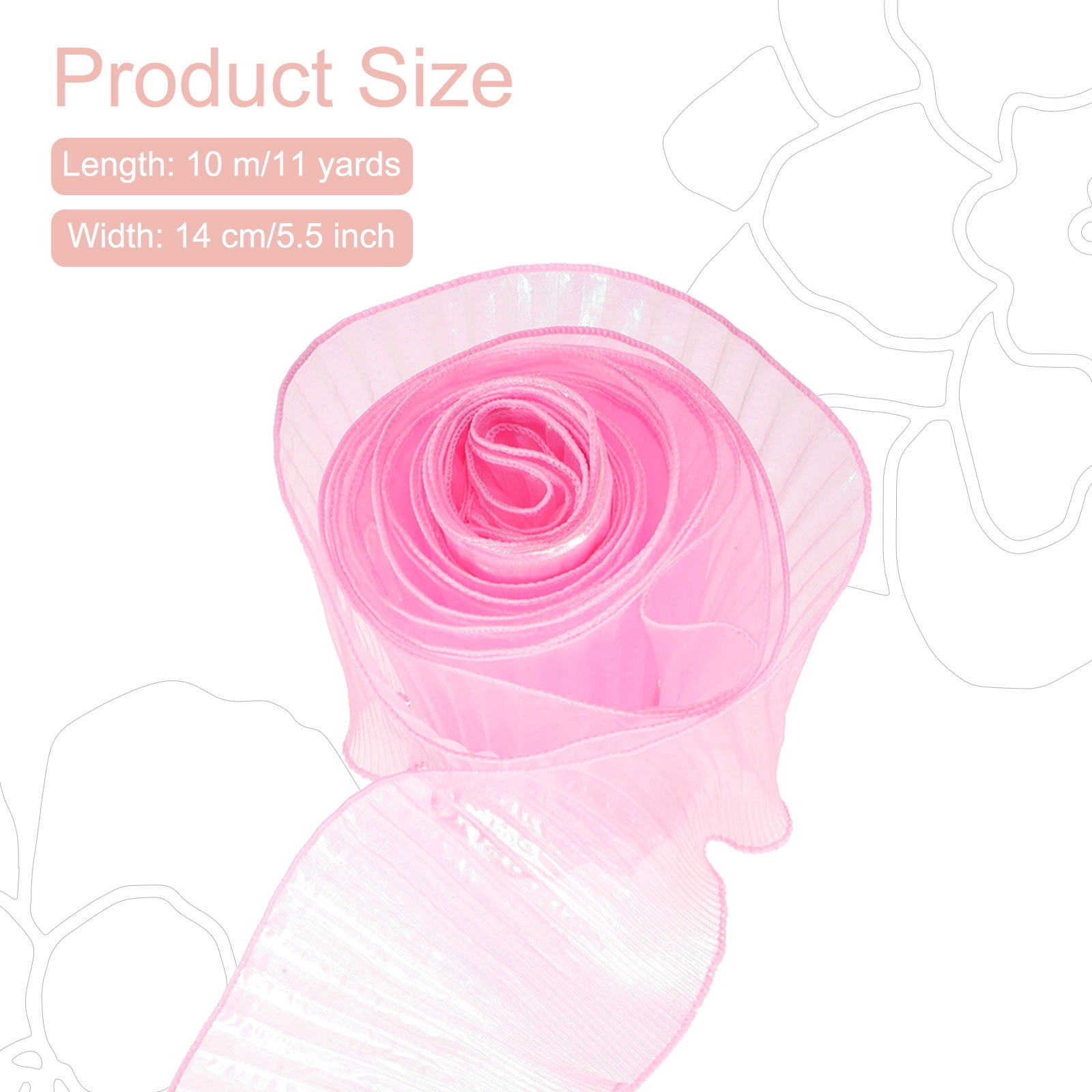 5.5" x 11 Yards Ruffle Pleated Organza Trim Iridescent Pleated Lace Trim Ribbon for DIY Craft Dress Clothing Wedding Gift Home Decoration, Pink