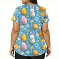 thumbnail image 4 of Fabrcox S-5XL Bunny Egg Hunt Print Holiday Scrubs Top for Women V Neck Short Sleeve Easter Stretch Nurse Uniform with Pocket, 4 of 5