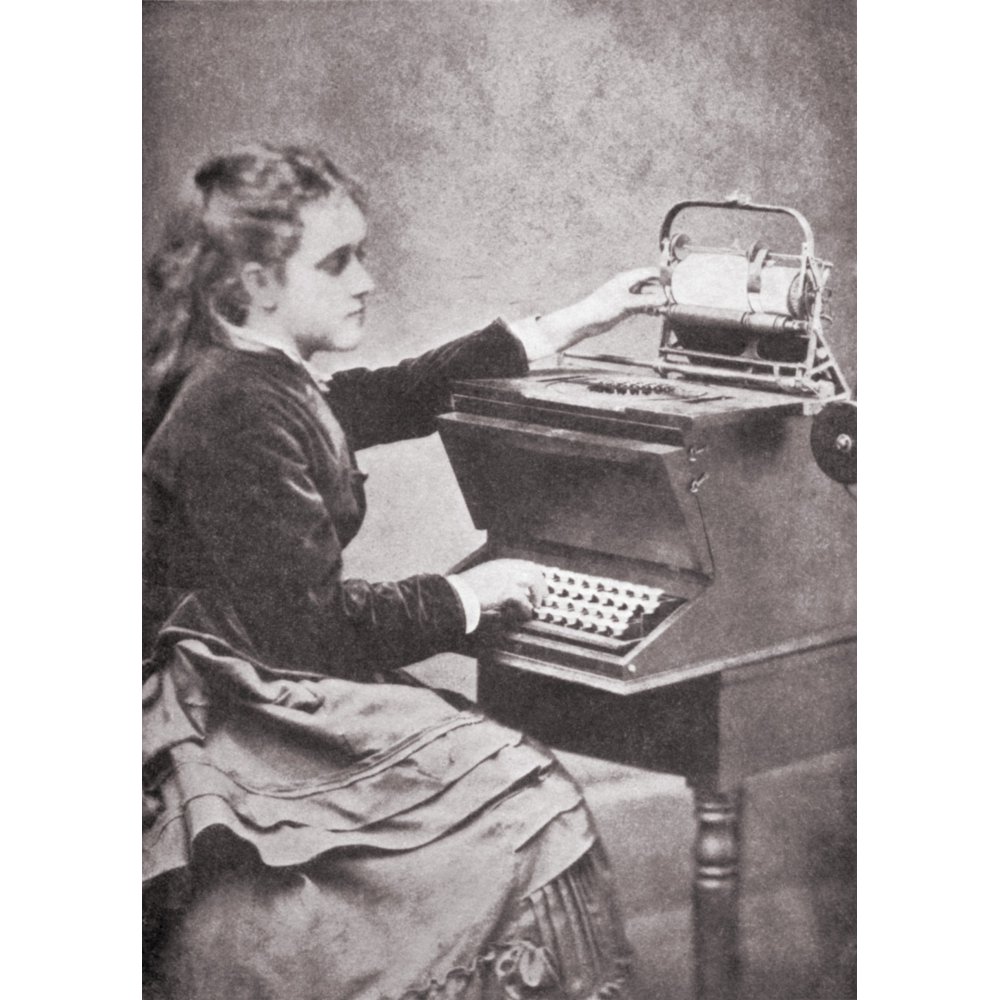 The Daughter Of Inventor Christopher Sholes Writing On One Of His