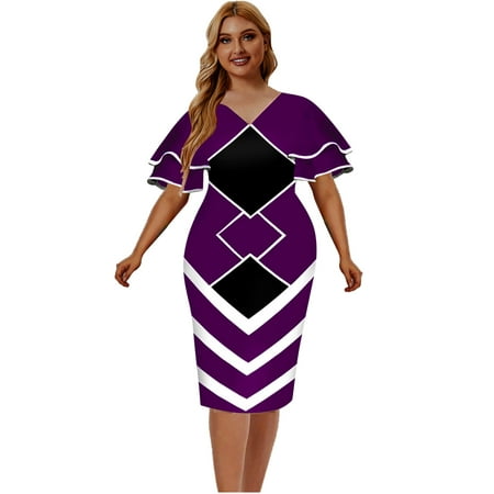 

Charella Women s Large Patchwork Dress Hip Wrap Skirt Long Sleeve Casual Swing Dress Longuette Dress Purple XXXL
