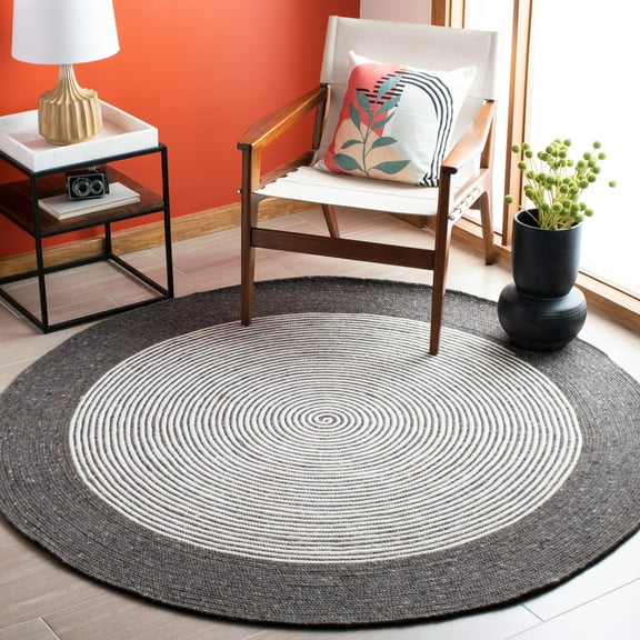 SAFAVIEH Braided Lars Geometric Reversible Area Rug, Charcoal/Ivory, 4' x 4' Round