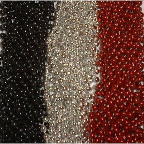 36 Red Silver Black Mardi Gras Beads Necklaces Party Favors 3 Dozen Pirate Fun