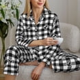 thumbnail image 6 of Pofeuu Black Tartan Plaid Print Womens Pajamas Set Long Sleeve Sleepwear Button Down Nightwear Soft Pj Lounge Sets Button Down Pajamas Women-Large, 6 of 7
