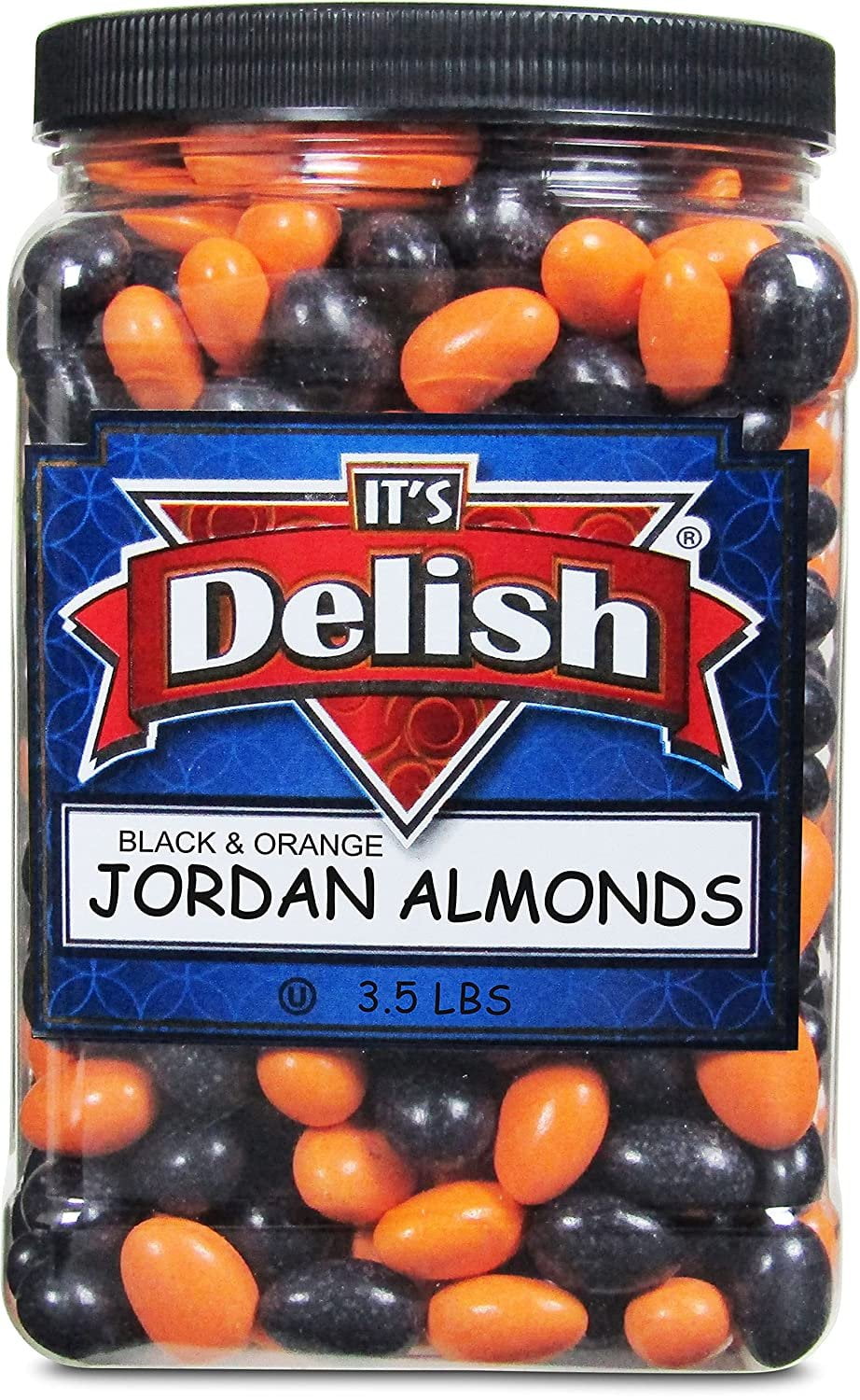 Halloween Black & Orange Jordan Almonds by Its Delish, 3.5 lbs Jumbo Reusable Container  Sugared Almond Nut with Sweet Hard Candy Coating - Perfect for Wedding, Bridal and Baby Showers, Party -...